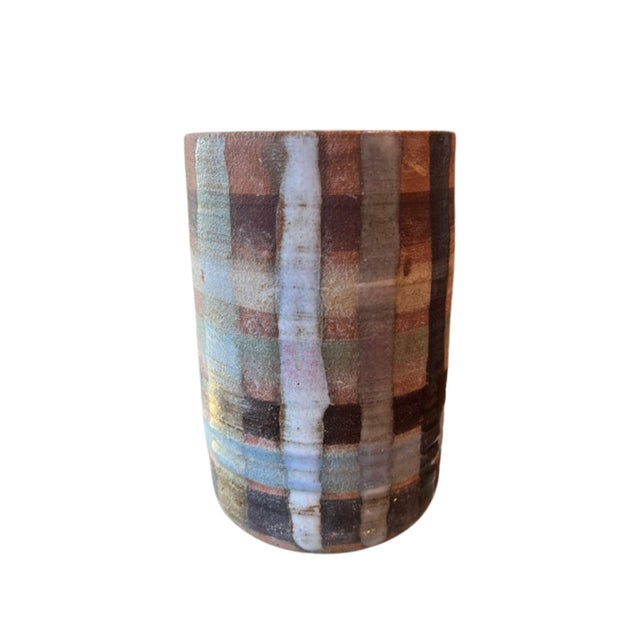 Mid-Century Modern Vintage Hand-Painted Terracotta Vase, Signed For Sale - Image 3 of 7