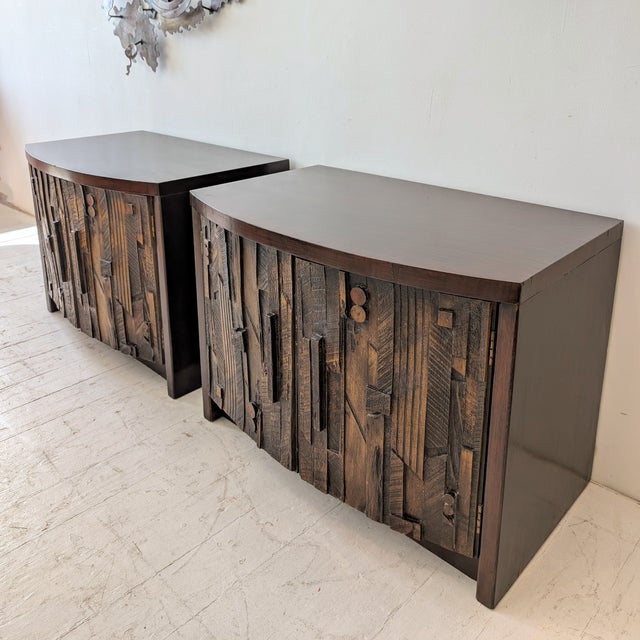 Pair of Brutalist 'Pueblo' cabinets / nightstands by Lane Furniture, USA 1970s. Great for bedroom or living room use....
