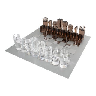 Michel Dumas for Roche Bobois Plexiglass and Aluminum Chess Game Set, Circa 1970 For Sale