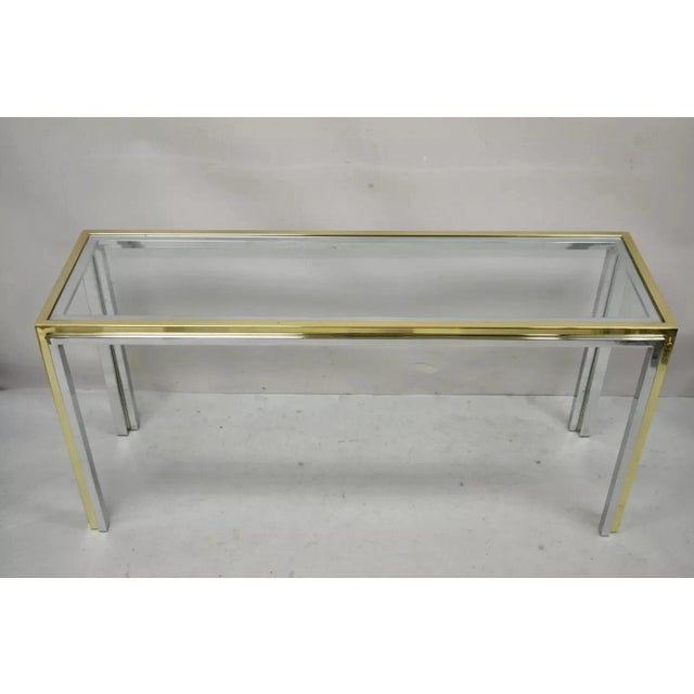 Romeo Rega Modernist Maison Jansen Style Chrome Brass Glass Console Hall Table For Sale - Image 12 of 12