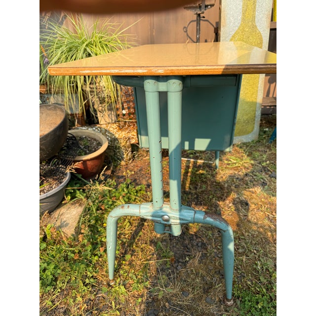 Wood MCM Classic Metal School Desk For Sale - Image 7 of 7