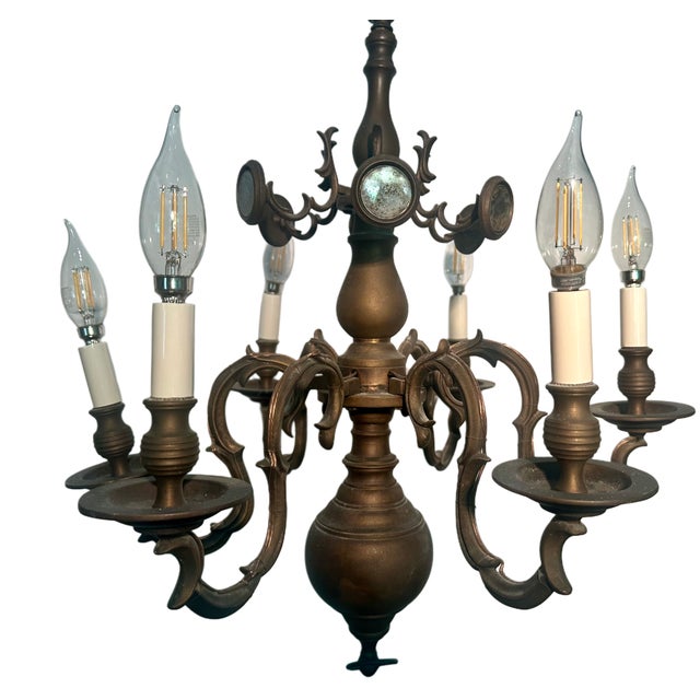 Baroque Antique Dutch Baroque Solid Bronze 6-Arm Chandelier, 19th Century For Sale - Image 3 of 5