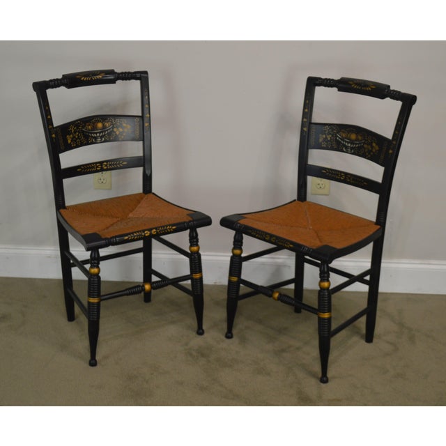 Authentic Hitchcock Nichols & Stone Pair Black and Gold Stenciled Rush