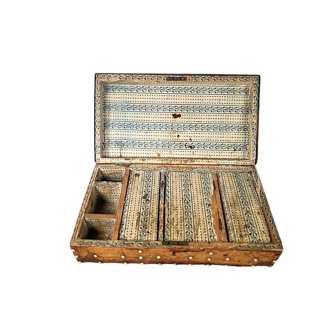 American Early 19th Century Embossed Leather Traveling Desk Box With Mother of Pearl Studs For Sale - Image 3 of 6