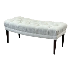 Mid-Century Modern Tufted Bench, Piano Stool, American Designer, Freefoam, Ebony Wood, Bouclé