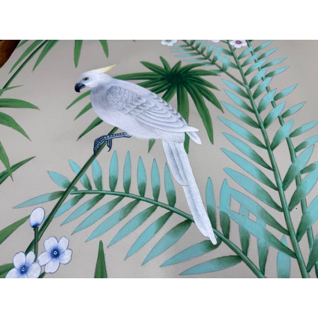 Chinoiserie Hand Painted Tropical Botanical Wallpaper Mural, Chinoiserie Jungle Wall Decor, Exotic Bird and Plant Wall Art For Sale - Image 3 of 3