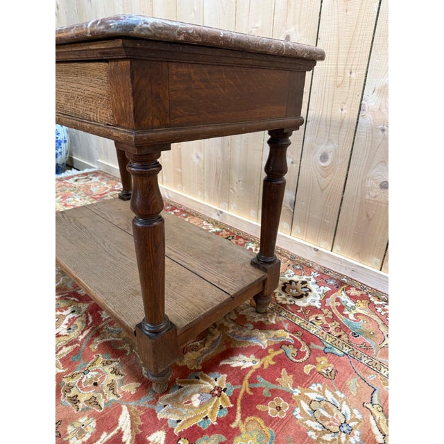 Wood Napoleon III Console Table in Oak and Marble For Sale - Image 7 of 8