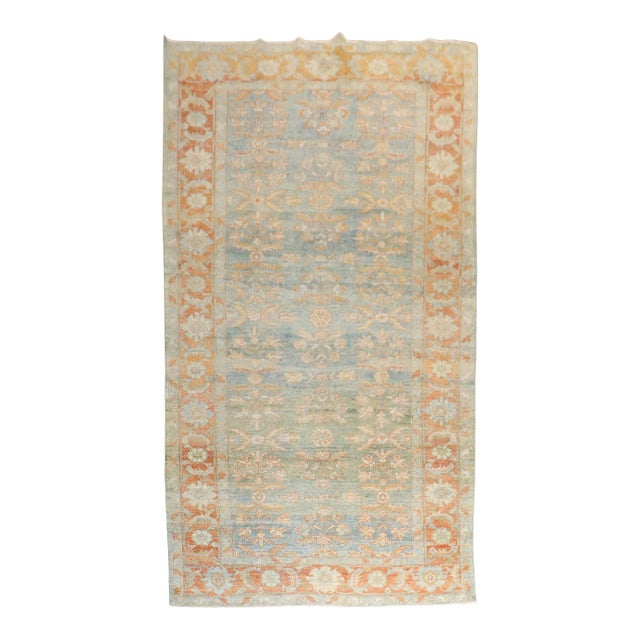 Light Blue Green Antique Persian Mahal Gallery Size Rug For Sale
