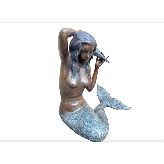 Bronze Mermaid with Conch Shell Fountain Sculpture For Sale - Image 11 of 12