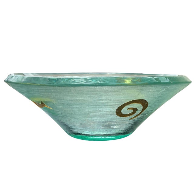 Post-Modern Kiln-Formed Art Glass Bowl Gold W 24k Inlaid by Jeffrey Andrews 1994 For Sale - Image 4 of 7