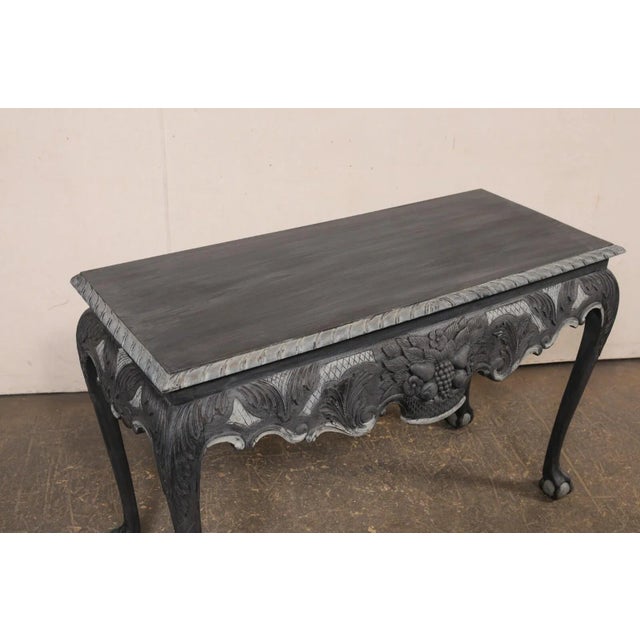 English Carved Wood Dark Gray Console For Sale - Image 11 of 11