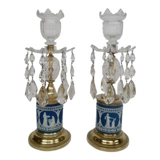 19th Century George III Style Jasperware Candlesticks - A Pair For Sale