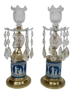19th Century George III Style Jasperware Candlesticks - A Pair