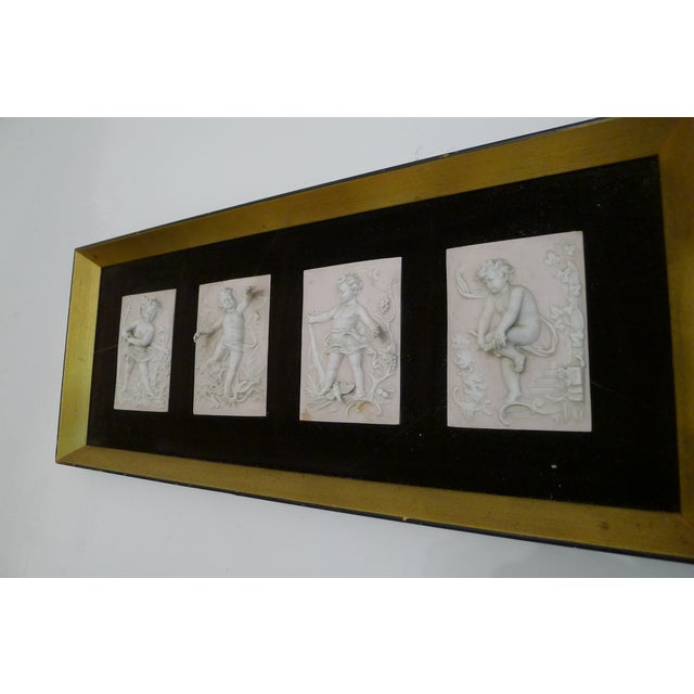 Vintage Bisque Porcelain Cherub Plaques in a Custom Frame. (4 Figures) For Sale - Image 15 of 18