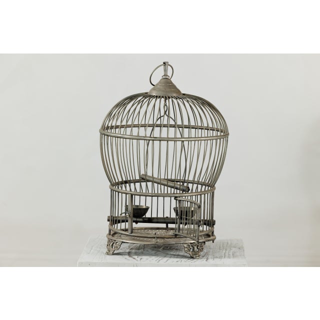 Antique Indian Brass Bird Cage with Montgolfière Form and Pierced Feet For Sale - Image 17 of 18