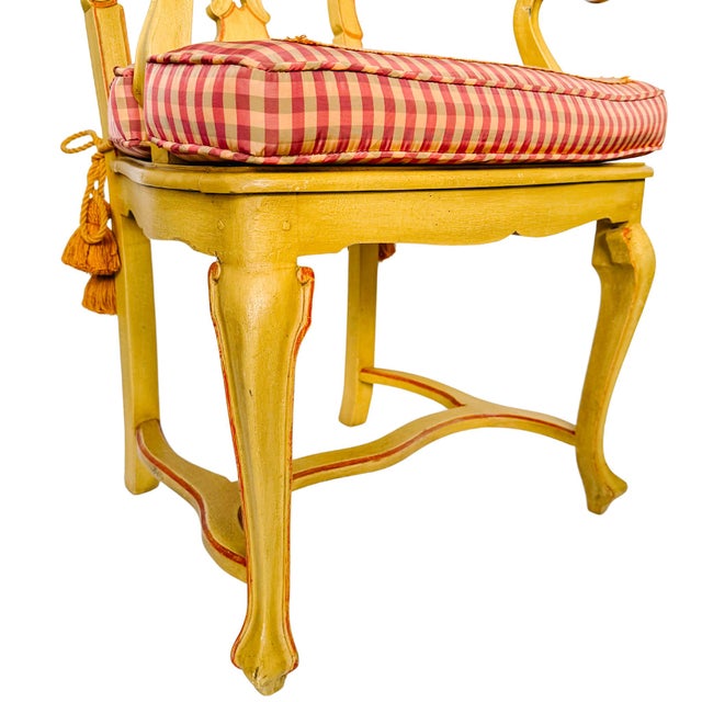 Yellow Early 20th Century Venetian Rococo / Louis Revival Style Yellow Wood Upholstered Accent Side Chairs - A Pair For Sale - Image 8 of 17