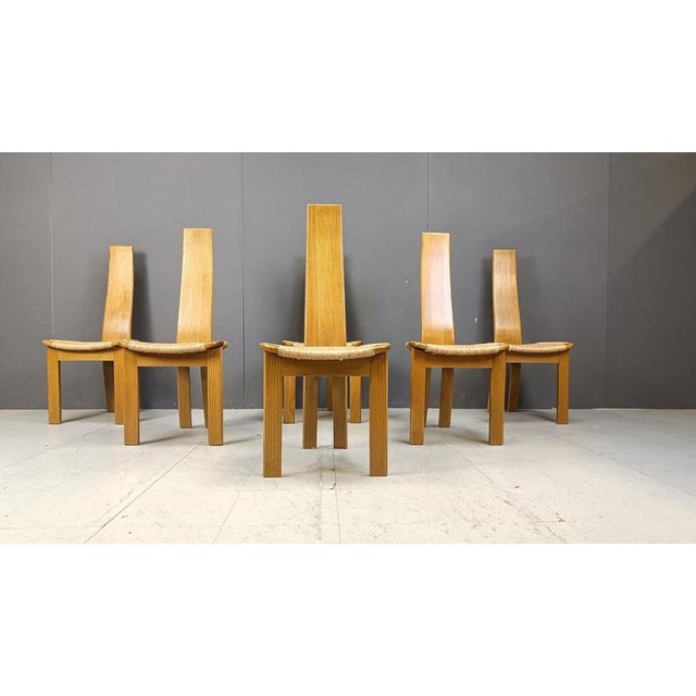 Brown Vintage Wicker High-Back Dining Chairs, 1960s, Set of 5 For Sale - Image 8 of 10