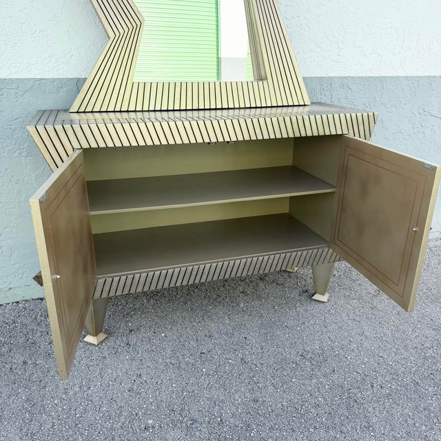 Vintage Memphis Style Sculpted Credenza With Mirror - 2 Pieces For Sale - Image 4 of 12