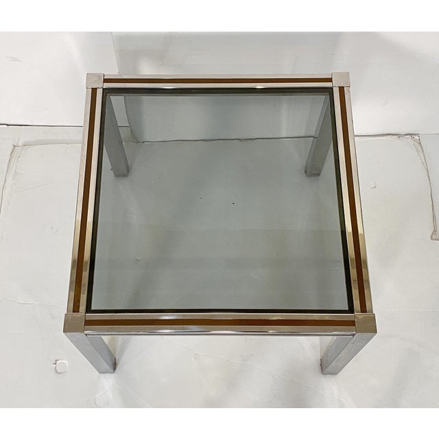 French Modern Square Low Side Table of Chrome and Brass With Smoked Glass Top For Sale - Image 9 of 9