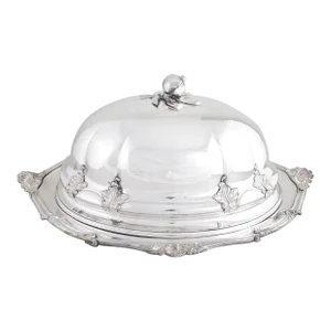 Large Antique English Silver Plate Tableware Armorial Cloche & Warming Tray