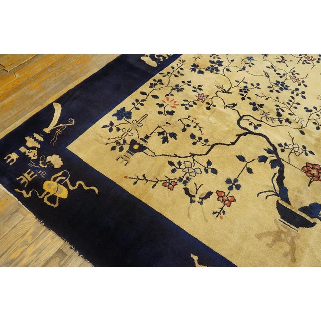 1920s 1920s Beige Tree-of-Life Antique Chinese Peking Rug 9' 3'' X 11' 6'' Knotted Wool Carpet For Sale - Image 5 of 12