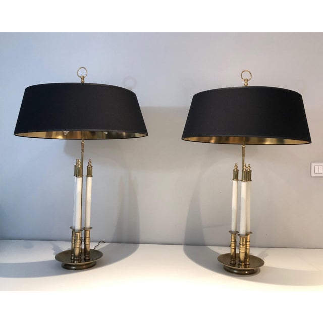 1970s 1970s Neoclassical Style Desk Lamps in Brass and White Lacquered - a Pair For Sale - Image 5 of 12
