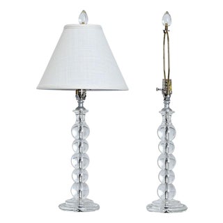 French Vintage Pair of Glass Table Lamps with New Shades For Sale