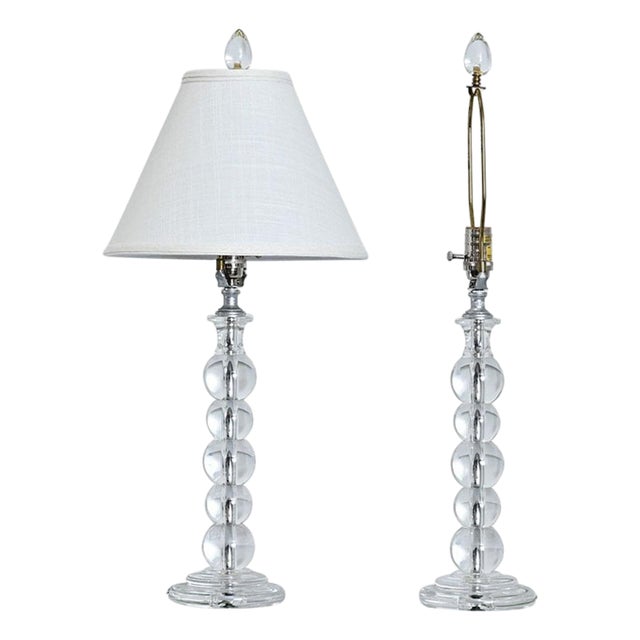 French Vintage Pair of Glass Table Lamps with New Shades For Sale