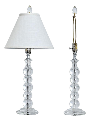 French Vintage Pair of Glass Table Lamps with New Shades