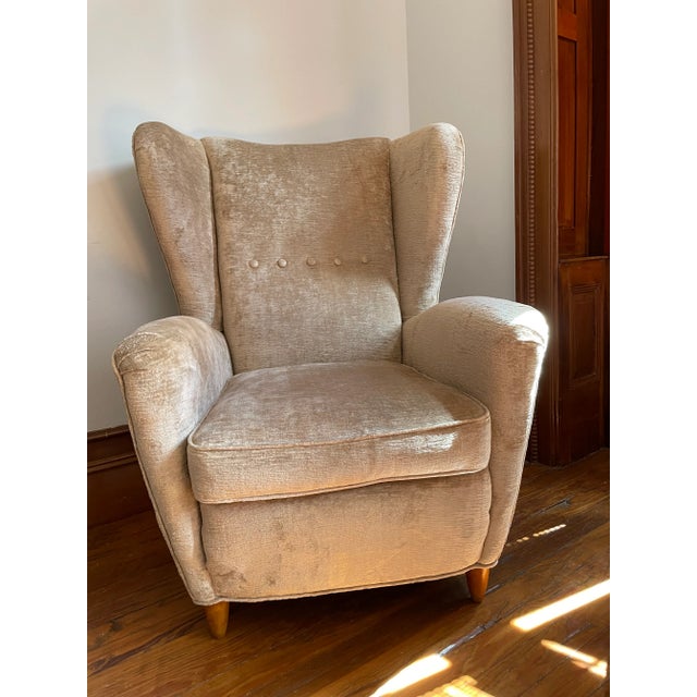 Textile 1950s Paolo Buffa Wingback Chair For Sale - Image 7 of 7