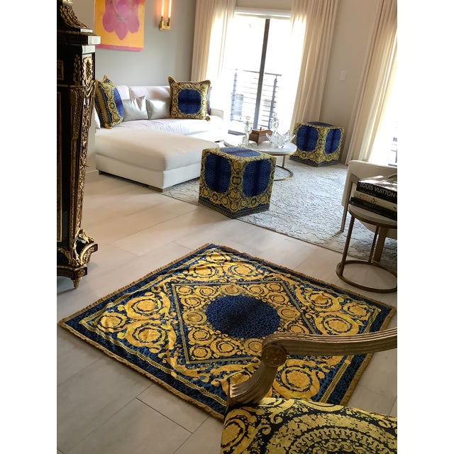 55”55” custom made blue gold Atelier Versace vintage velvet throw with gold fringe in perfect condition this throw was...