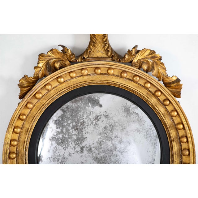 19th Century English Regency Gilt Wood Convex Mirror with Carved Eagle For Sale - Image 4 of 7