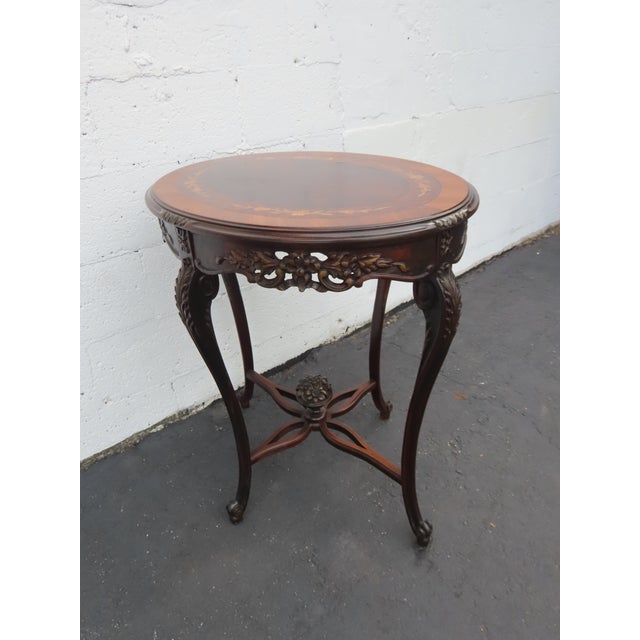 Early 20th Century French Early 1900s Hand Carved Inlay Side End Center Table 6668 For Sale - Image 5 of 17