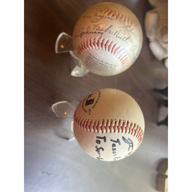 1930s Vintage Pair of 1936 First Hall of Fame Election Baseballs and Stand For Sale - Image 5 of 12