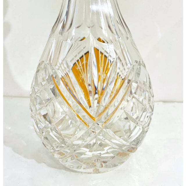 1970s 1970s Vintage Austrian Animal Engraved Overlaid Gold Amber Glass Liqueur Bottle For Sale - Image 5 of 11