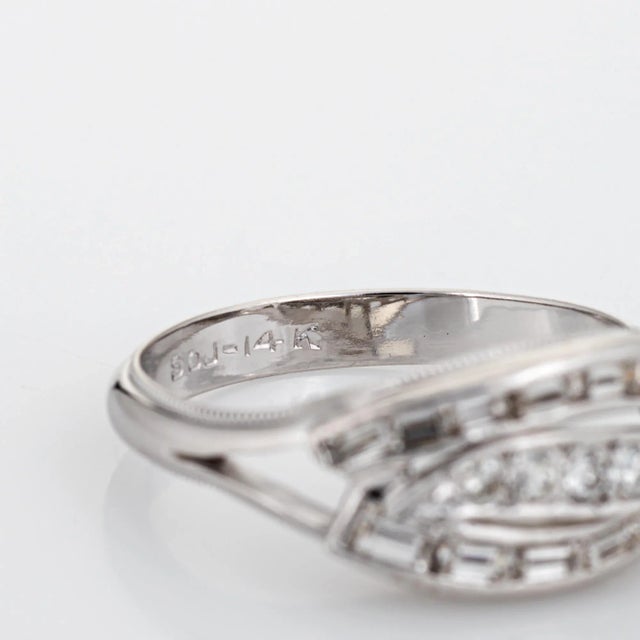 Metal Mid 20th Century Mixed Cut Diamond Band Vintage 14k White Gold Ring Sz 8 For Sale - Image 7 of 7
