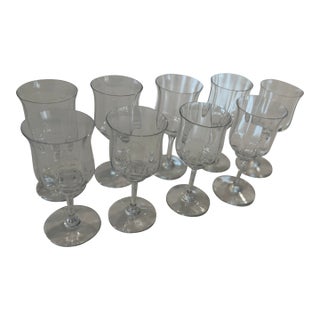 1950s Baccarat Capri Optic Crystal Water Goblets - Set of 9 - Signed For Sale
