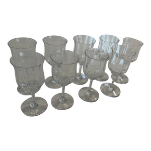 1950s Baccarat Capri Optic Crystal Water Goblets - Set of 9 - Signed