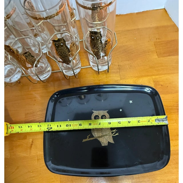 1950s Culver LTD Eight Owl Highball Barware W/Carrier & Tray For Sale In Montgomery - Image 6 of 7