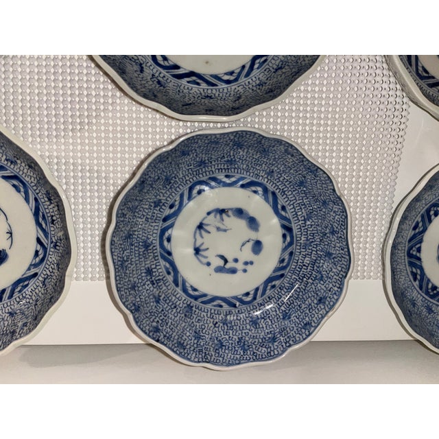 Blue Antique Blue and White Bowls - Collection of 12 - Scalloped Edge -End Edo or Beginning Meiji Period For Sale - Image 8 of 18