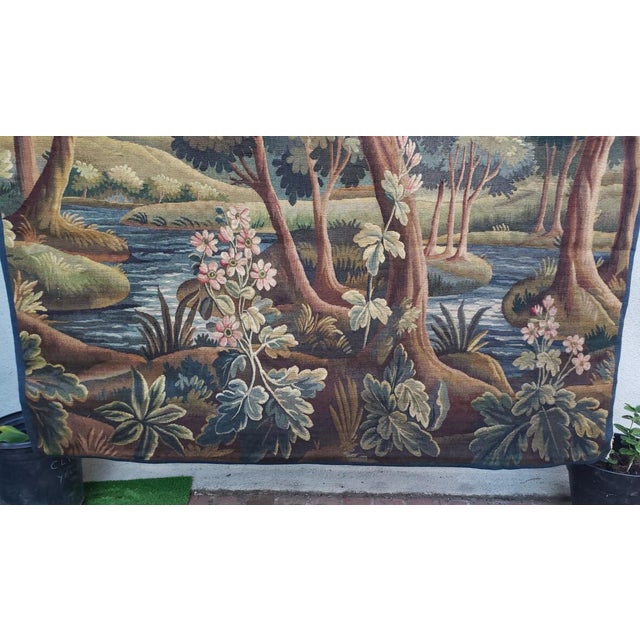 1910s Antique Verdure Tapestry With River For Sale - Image 5 of 11