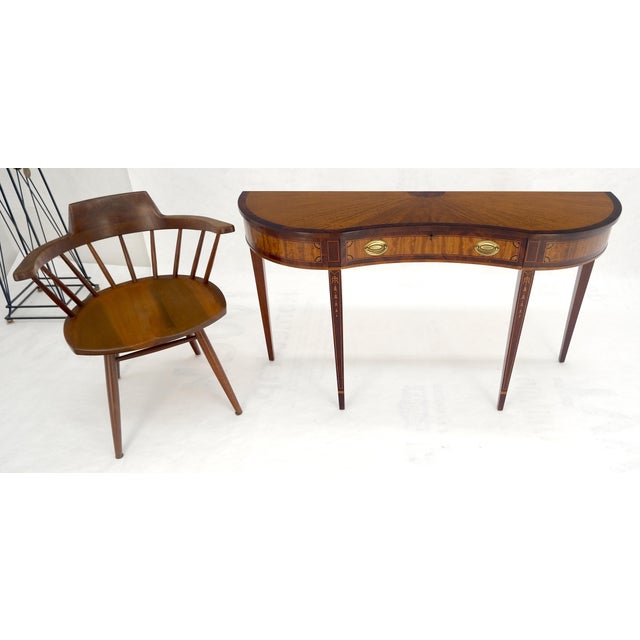 Satinwood Very Fine Inlayed Serpentine Front One Drawer Console Sofa Table MINT! For Sale - Image 12 of 16