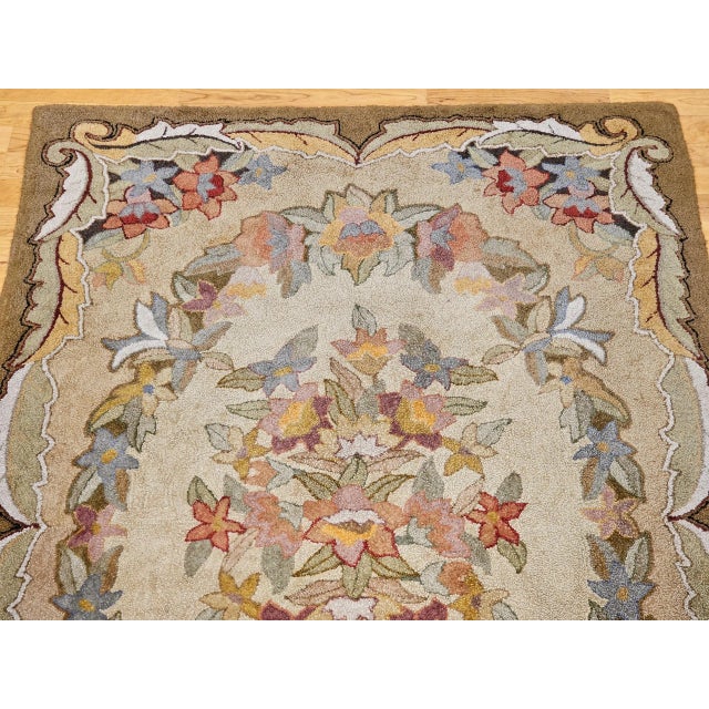 Vintage American Hand Hooked Rug, Floral Pattern in Fall Colors, Folk Art Rug, 6’ X 9’ For Sale In Chicago - Image 6 of 12