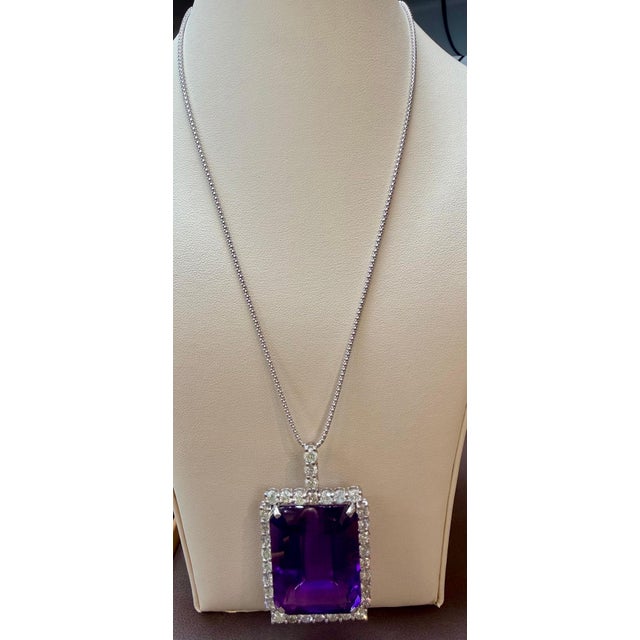 152 Ct Emerald Cut Amethyst &amp; 10 Ct Diamond Pendant Necklace 14KW Gold + Chain This spectacular Pendant Necklace...