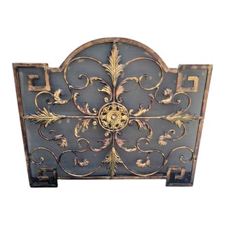 Vintage Ornate Hollywood Regency Greek Key Gold Gilt Scrollwork Fire Place Screen For Sale