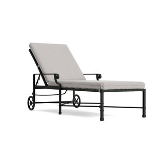 Brown Jordan Venetian Adjustable Chaise With Wheels in Black Jade with Iron Stripe Cushions For Sale