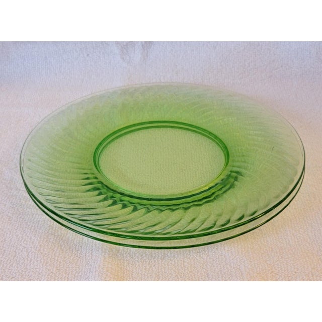 Early 20th Century Early 20th Century Uranium Glass Transparent Green Salad Plates Set of 2 For Sale - Image 5 of 12