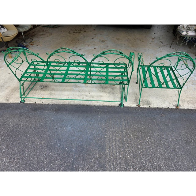 Meadowcraft Style Vintage Outdoor Wrought Iron Sofa & Chair, 2 Pieces For Sale In Orlando - Image 6 of 9