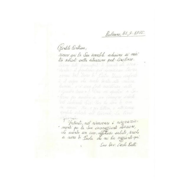 Carlo Belli, Letter To the Countess Pecci Blunt, 1966 For Sale