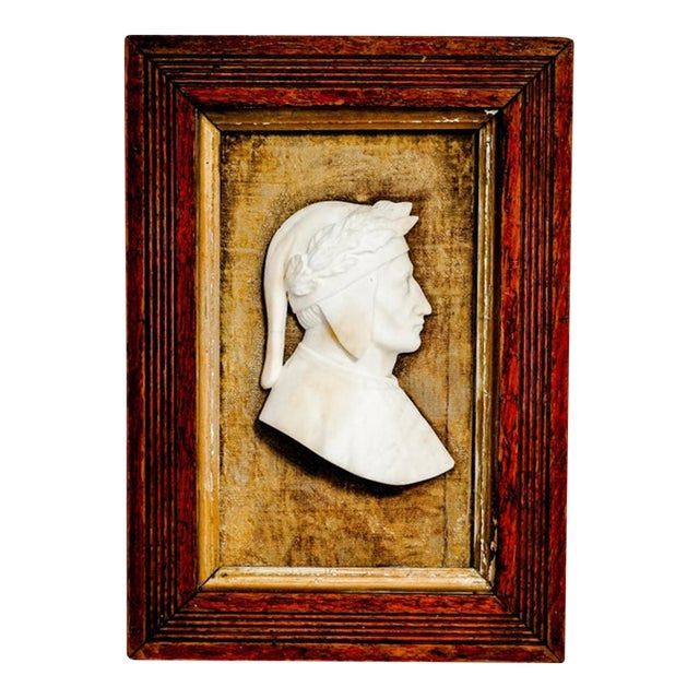Hand Carved Marble Dante Alighieri Portrait Relief Framed Italian Grand Tour Art Classical Literary Home Wall Decor For Sale